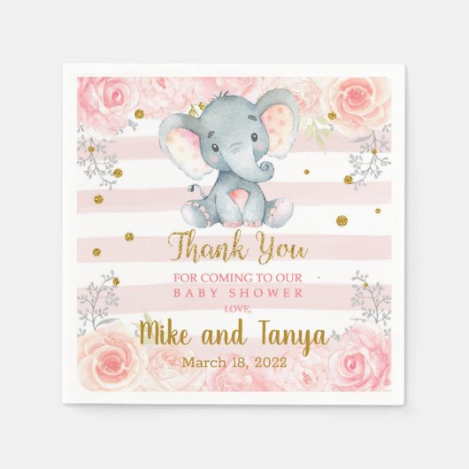 Roze bloemen en baby showers luiers van goudolifan servet (Voorkant)