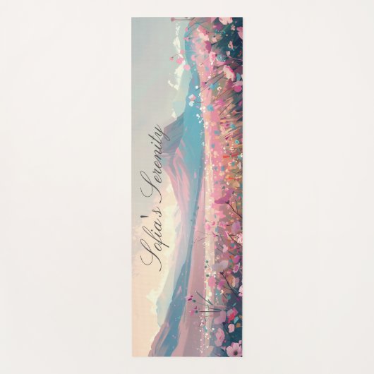 Roze bloemen en bergen artistieke hand-getrokken yogamat (Voorkant)