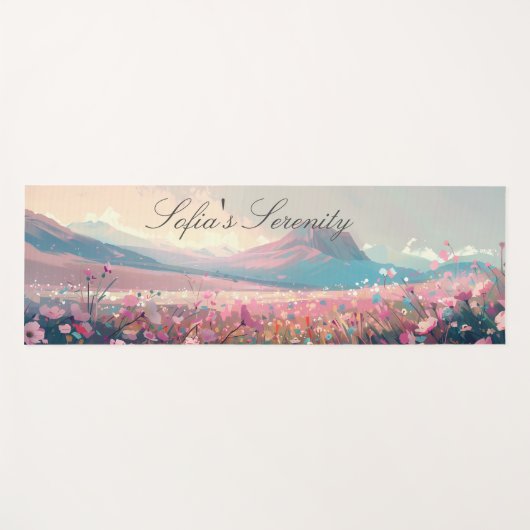 Roze bloemen en bergen artistieke hand-getrokken yogamat (Voorkant (horizontaal))