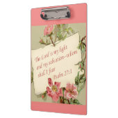 Roze  bloemen en Bijbelverse klembord (Links)