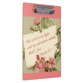 Roze  bloemen en Bijbelverse klembord (Rechts)