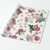 Roze bloemen en  bijen cadeaupapier (Uitgerold)
