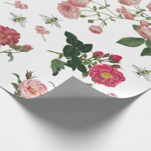 Roze bloemen en  bijen cadeaupapier