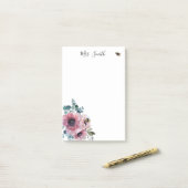 Roze bloemen en bijen post-it® notes (Op bureau)