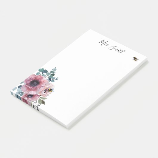Roze bloemen en bijen post-it® notes (Schuin)