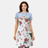 Roze bloemen en bijen schort (Gedragen)