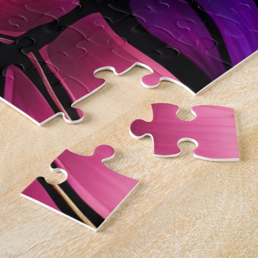 Roze Bloemen en bladeren Glas in lood Kijk Legpuzzel (Zijkant)