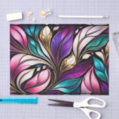 Roze Bloemen en bladeren Glas in lood Kijk Tissuepapier (Craft)