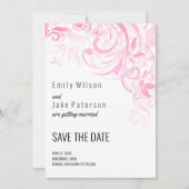 Roze bloemen en bladeren save the date (Voorkant)