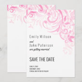 Roze bloemen en bladeren save the date (Voorkant / Achterkant)