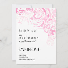 Roze bloemen en bladeren save the date