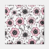 Roze bloemen en bladeren schetsontwerp magneet (Voorkant)