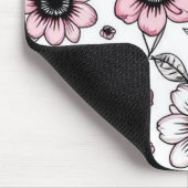 Roze bloemen en bladeren schetsontwerp muismat (Hoek)