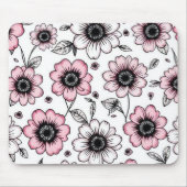 Roze bloemen en bladeren schetsontwerp muismat (Voorkant)