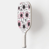 Roze bloemen en bladeren schetsontwerp pickleball paddle (Links)