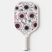 Roze bloemen en bladeren schetsontwerp pickleball paddle (Achterkant)