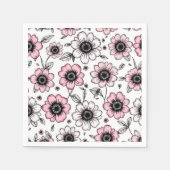 Roze bloemen en bladeren schetsontwerp servet (Voorkant)