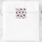 Roze bloemen en bladeren schetsontwerp vierkante sticker (Tas)