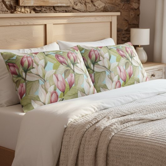  roze bloemen- en bladpatroon kussensloop