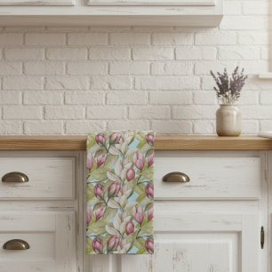  roze bloemen- en bladpatroon theedoek