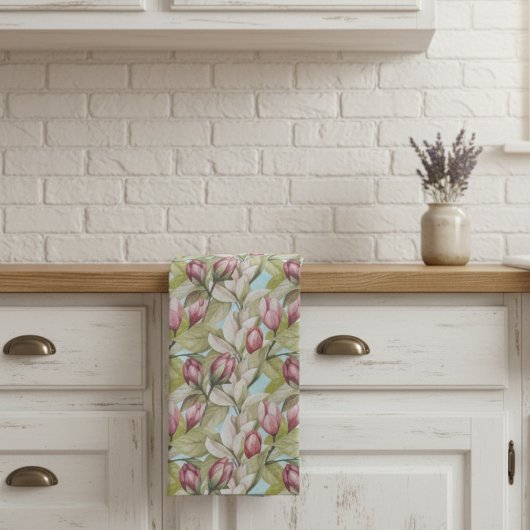  roze bloemen- en bladpatroon theedoek