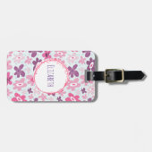 Roze bloemen en blauw hart bevestigen het griezeli bagagelabel (Voorkant horizontaal)