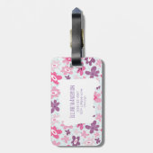 Roze bloemen en blauw hart bevestigen het griezeli bagagelabel (Achterkant verticaal)