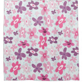 Roze bloemen en blauw hart bevestigen het griezeli douchegordijn (Voorkant)