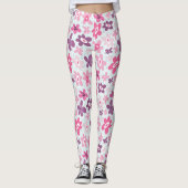 Roze bloemen en blauw hart bevestigen het griezeli leggings (Voorkant)