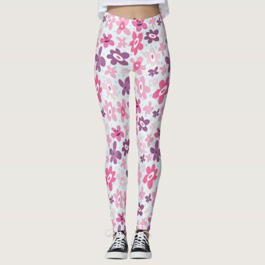 Roze bloemen en blauw hart bevestigen het griezeli leggings (Voorkant)
