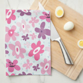 Roze bloemen en blauw hart bevestigen het griezeli theedoek (Quarter Fold)