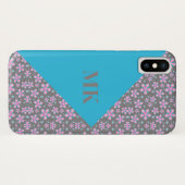 Roze bloemen en blauw kleurenblok Case-Mate iPhone case (Achterkant (horizontaal))