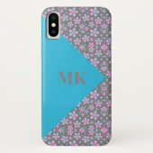Roze bloemen en blauw kleurenblok Case-Mate iPhone case (Achterkant)