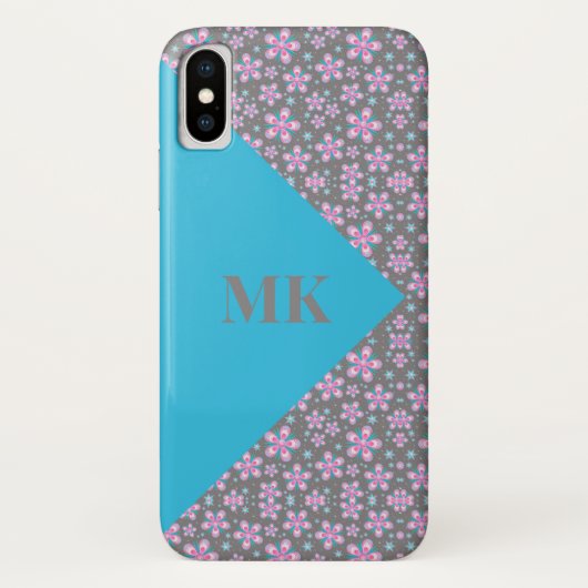 Roze bloemen en blauw kleurenblok Case-Mate iPhone case (Achterkant)