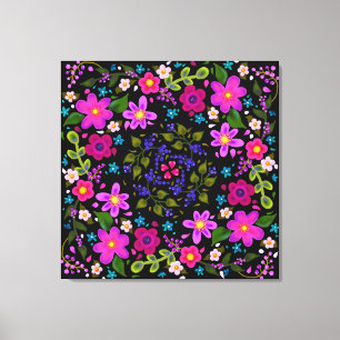 Roze bloemen en blauwe bessen Gedekte Boho Canvas Afdruk