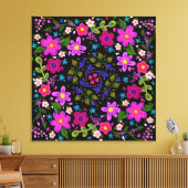 Roze bloemen en blauwe bessen Gedekte Boho Canvas Afdruk (Insitu (Woonkamer))