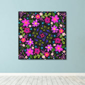 Roze bloemen en blauwe bessen Gedekte Boho Canvas Afdruk (Insitu (Houten vloer))
