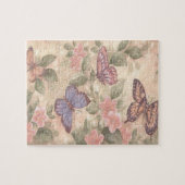 Roze bloemen en botervliegen legpuzzel (Horizontaal)