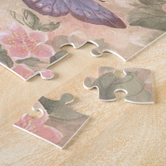 Roze bloemen en botervliegen legpuzzel (Zijkant)