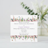 Roze bloemen en botervliegen | Vierkant 16e verjaa Kaart (Staand voorkant)