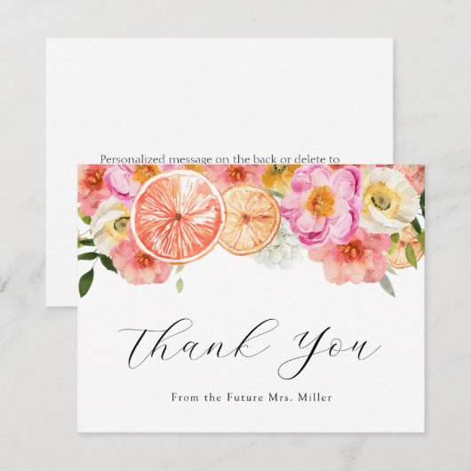 Roze Bloemen en Citroen Bedankbriefkaart Bedankkaart (Voorkant / Achterkant)