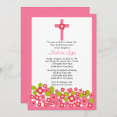  roze bloemen en de eerste Heilige Communie Kaart (Voorkant / Achterkant)