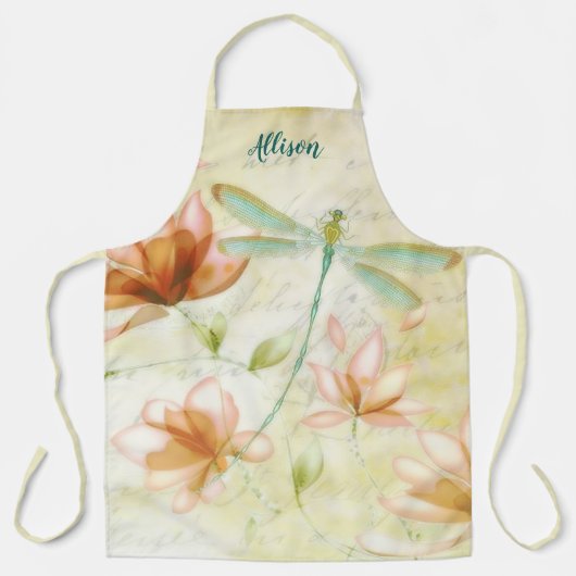 Roze bloemen en dragonfly gepersonaliseerd schort (Voorkant)
