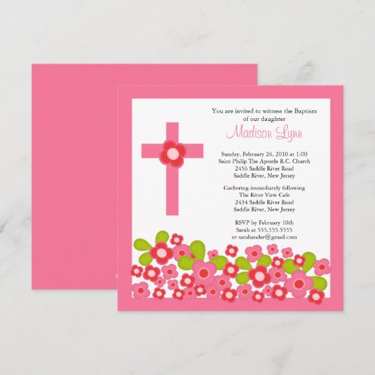  roze bloemen en dwarsbalk kaart (Voorkant / Achterkant)