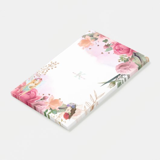 roze bloemen en elfjes meisje post-it® notes (Schuin)
