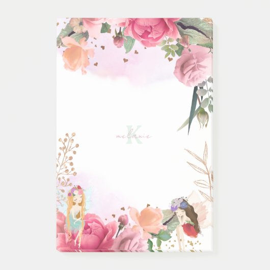roze bloemen en elfjes meisje post-it® notes (Voorkant)