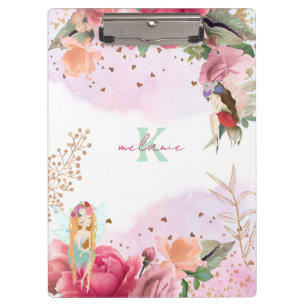 Roze Bloemen En Fairies Meisje Bewerkbaar Klembord