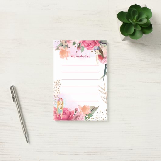 Roze Bloemen En Feeën Takenlijst Post-it® Notes (Kantoor)
