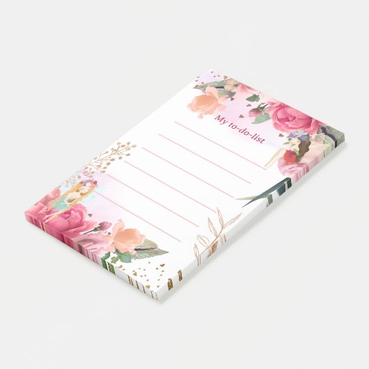 Roze Bloemen En Feeën Takenlijst Post-it® Notes (Schuin)