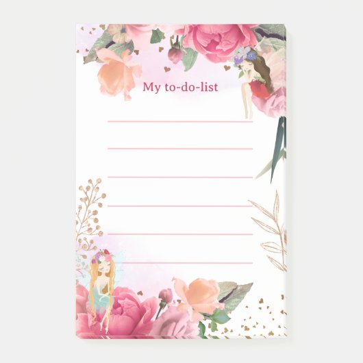 Roze Bloemen En Feeën Takenlijst Post-it® Notes (Voorkant)